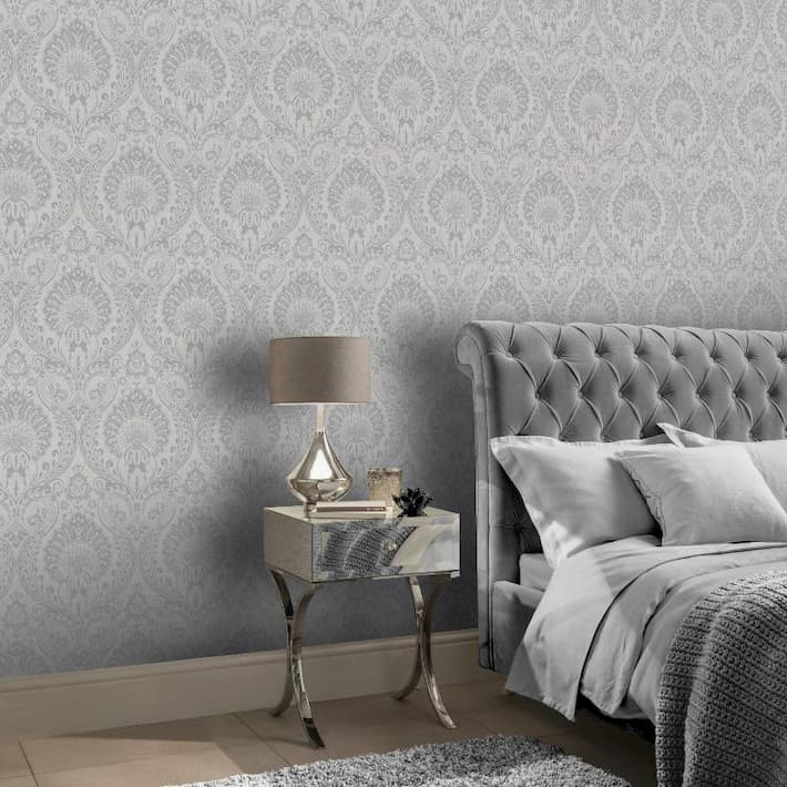 silver and grey damask wallpaper