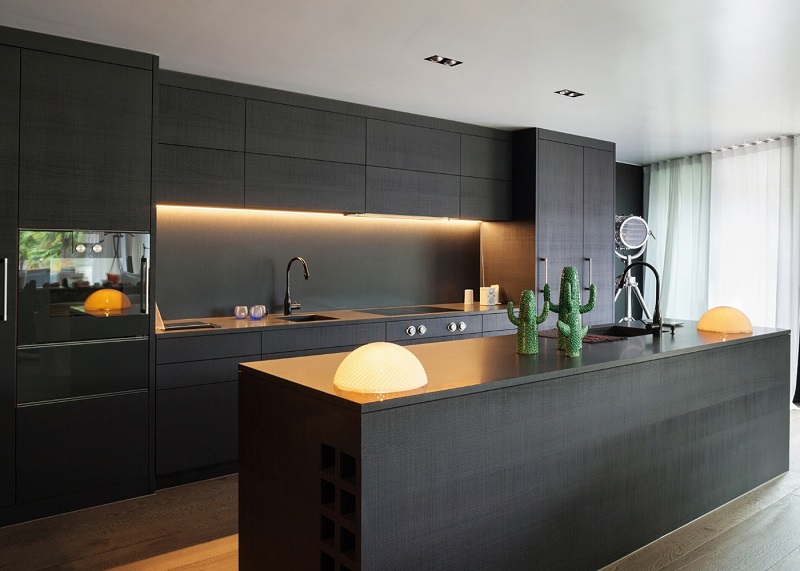 picture of modern kitchen with dark wood