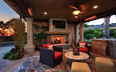 patio with furniture and heaters